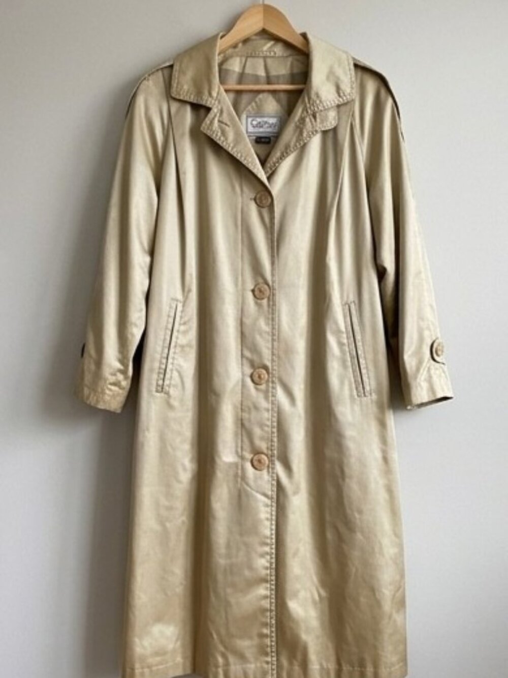 Gallery Woman Champagne Gold Long Trench Coat Raincoat Plus Size 14WP